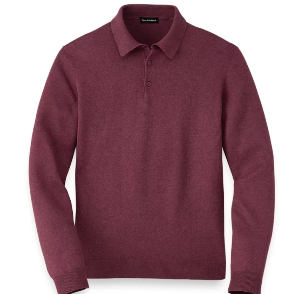 Paul Fredrick Men's Silk Cotton and Cashmere Burgundy Polo Sweater, XXLT